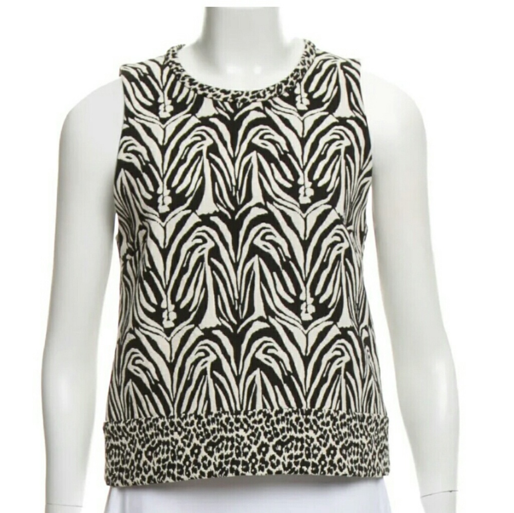 Nicholas Black and White Animal Print Structured Sleeveless Top Size 4